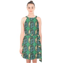 Bamboo Trees - The Asian Forest - Woods Of Asia Halter Collar Waist Tie Chiffon Dress by DinzDas