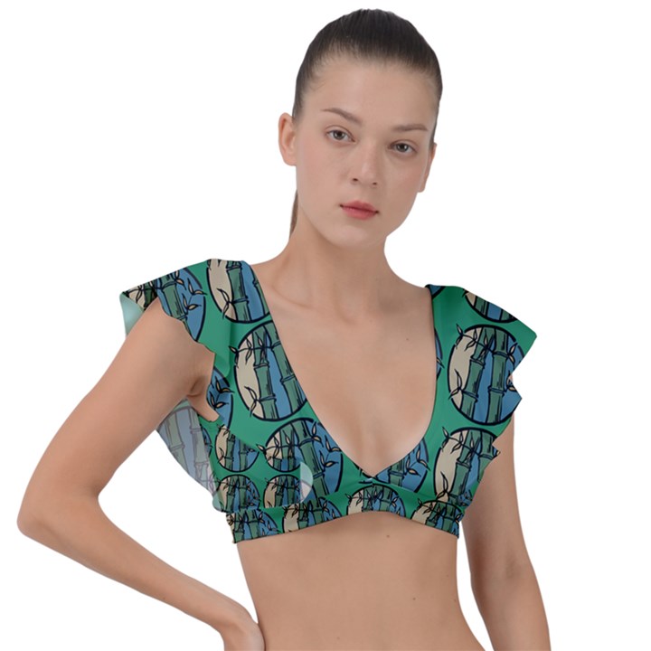 Bamboo Trees - The Asian Forest - Woods Of Asia Plunge Frill Sleeve Bikini Top