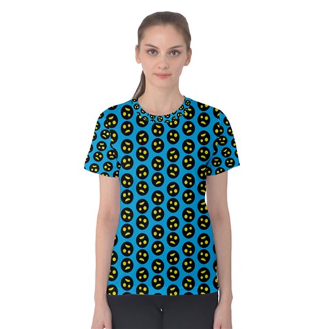 0059 Comic Head Bothered Smiley Pattern Women s Cotton Tee by DinzDas