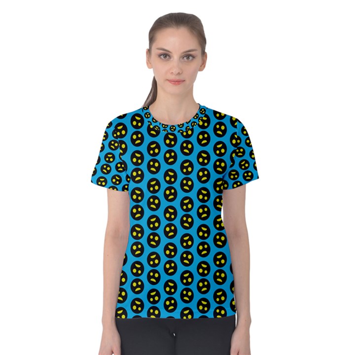0059 Comic Head Bothered Smiley Pattern Women s Cotton Tee