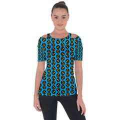 0059 Comic Head Bothered Smiley Pattern Shoulder Cut Out Short Sleeve Top by DinzDas
