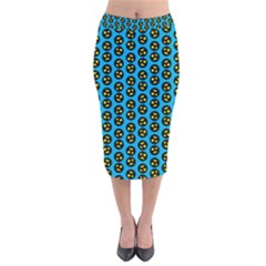 0059 Comic Head Bothered Smiley Pattern Velvet Midi Pencil Skirt