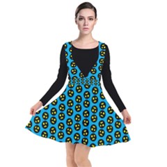 0059 Comic Head Bothered Smiley Pattern Plunge Pinafore Dress by DinzDas