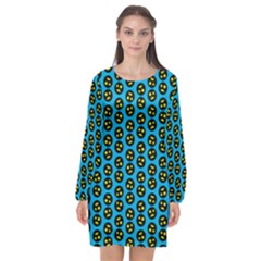 0059 Comic Head Bothered Smiley Pattern Long Sleeve Chiffon Shift Dress  by DinzDas