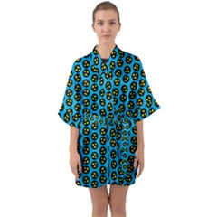 0059 Comic Head Bothered Smiley Pattern Half Sleeve Satin Kimono  by DinzDas