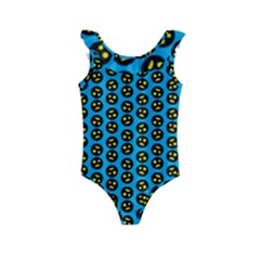 0059 Comic Head Bothered Smiley Pattern Kids  Frill Swimsuit by DinzDas