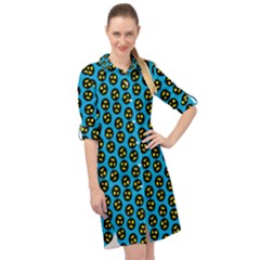 0059 Comic Head Bothered Smiley Pattern Long Sleeve Mini Shirt Dress by DinzDas