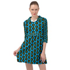 0059 Comic Head Bothered Smiley Pattern Mini Skater Shirt Dress by DinzDas