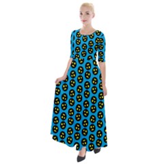 0059 Comic Head Bothered Smiley Pattern Half Sleeves Maxi Dress by DinzDas