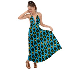 0059 Comic Head Bothered Smiley Pattern Backless Maxi Beach Dress by DinzDas