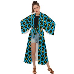 0059 Comic Head Bothered Smiley Pattern Maxi Kimono by DinzDas