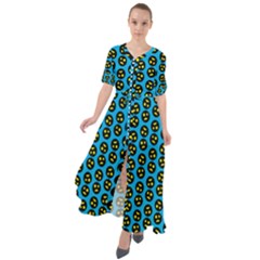 0059 Comic Head Bothered Smiley Pattern Waist Tie Boho Maxi Dress by DinzDas