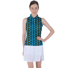 0059 Comic Head Bothered Smiley Pattern Women s Sleeveless Polo Tee by DinzDas