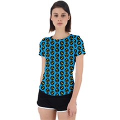 0059 Comic Head Bothered Smiley Pattern Back Cut Out Sport Tee by DinzDas