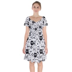 Cute Cat Faces Pattern Short Sleeve Bardot Dress by TastefulDesigns