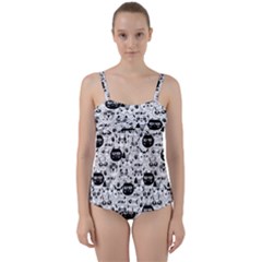 Cute Cat Faces Pattern Twist Front Tankini Set by TastefulDesigns