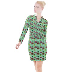 Lady Bug Fart - Nature And Insects Button Long Sleeve Dress by DinzDas