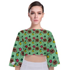 Lady Bug Fart - Nature And Insects Tie Back Butterfly Sleeve Chiffon Top by DinzDas