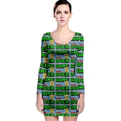 Game Over Karate And Gaming - Pixel Martial Arts Long Sleeve Bodycon Dress by DinzDas