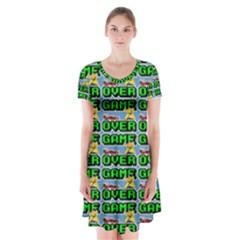 Game Over Karate And Gaming - Pixel Martial Arts Short Sleeve V-neck Flare Dress by DinzDas