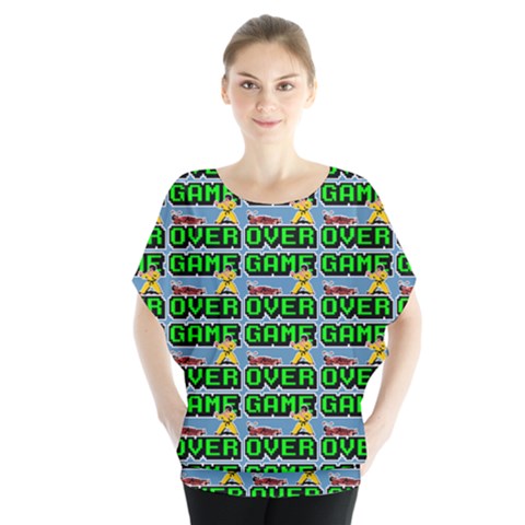 Game Over Karate And Gaming - Pixel Martial Arts Batwing Chiffon Blouse by DinzDas