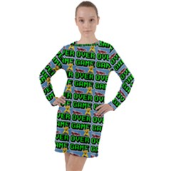 Game Over Karate And Gaming - Pixel Martial Arts Long Sleeve Hoodie Dress by DinzDas