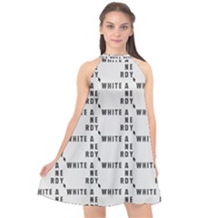 White And Nerdy - Computer Nerds And Geeks Halter Neckline Chiffon Dress  by DinzDas