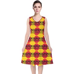 Japan Nippon Style - Japan Sun V-neck Midi Sleeveless Dress  by DinzDas