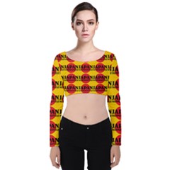 Japan Nippon Style - Japan Sun Velvet Long Sleeve Crop Top by DinzDas