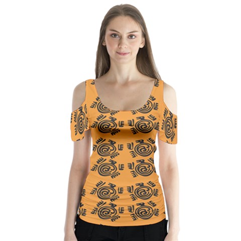 Inka Cultur Animal - Animals And Occult Religion Butterfly Sleeve Cutout Tee  by DinzDas