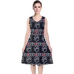 Pet Love - Dogs, Cats And All Pets Lover V-neck Midi Sleeveless Dress  by DinzDas