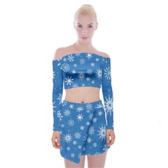 Winter Time And Snow Chaos Off Shoulder Top With Mini Skirt Set by DinzDas