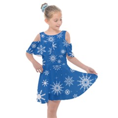 Winter Time And Snow Chaos Kids  Shoulder Cutout Chiffon Dress by DinzDas