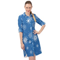 Winter Time And Snow Chaos Long Sleeve Mini Shirt Dress by DinzDas