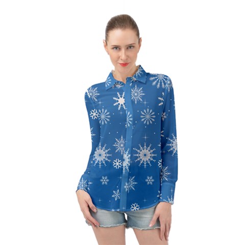 Winter Time And Snow Chaos Long Sleeve Chiffon Shirt by DinzDas