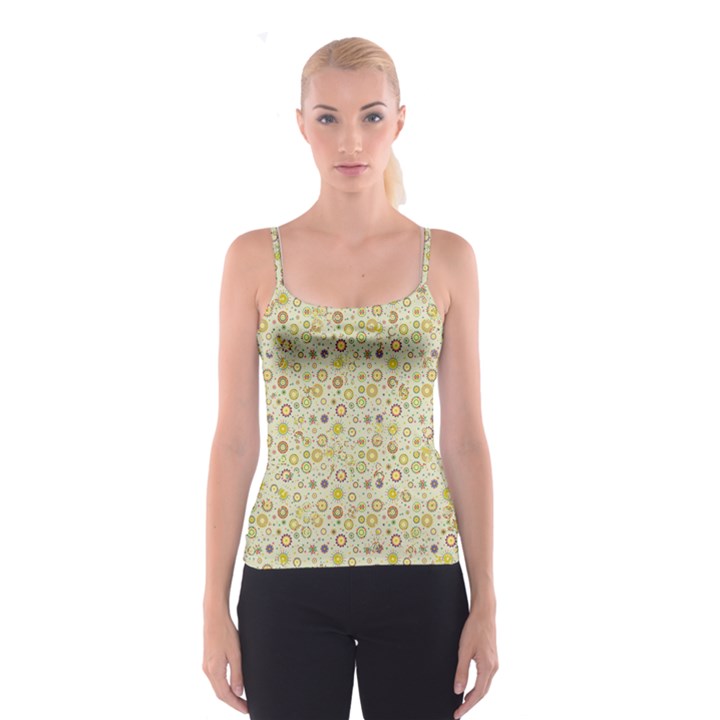 Abstract Flowers And Circle Spaghetti Strap Top