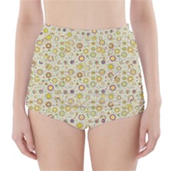 Abstract Flowers And Circle High-waisted Bikini Bottoms by DinzDas