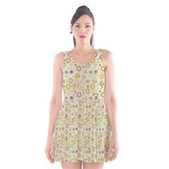 Abstract Flowers And Circle Scoop Neck Skater Dress