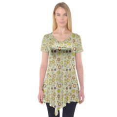 Abstract Flowers And Circle Short Sleeve Tunic  by DinzDas