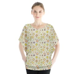 Abstract Flowers And Circle Batwing Chiffon Blouse