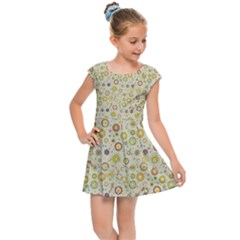 Abstract Flowers And Circle Kids  Cap Sleeve Dress by DinzDas