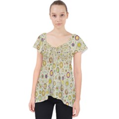 Abstract Flowers And Circle Lace Front Dolly Top by DinzDas