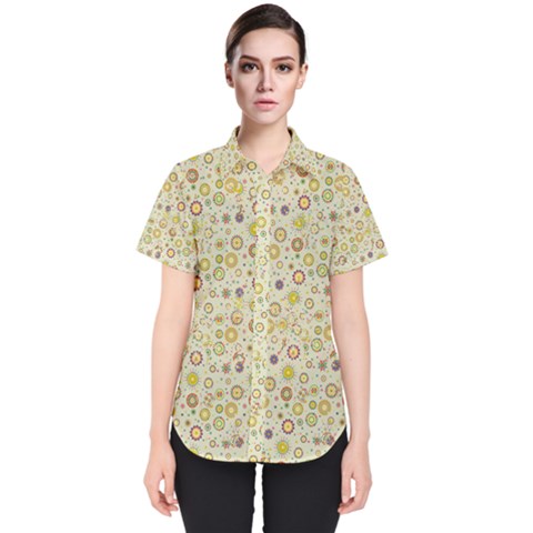 Abstract Flowers And Circle Women s Short Sleeve Shirt by DinzDas