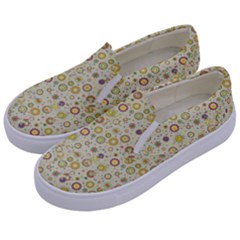 Abstract Flowers And Circle Kids  Canvas Slip Ons by DinzDas