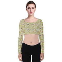 Abstract Flowers And Circle Velvet Long Sleeve Crop Top by DinzDas