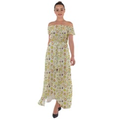 Abstract Flowers And Circle Off Shoulder Open Front Chiffon Dress