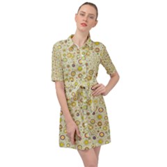 Abstract Flowers And Circle Belted Shirt Dress by DinzDas