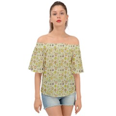 Abstract Flowers And Circle Off Shoulder Short Sleeve Top by DinzDas