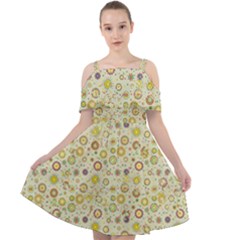 Abstract Flowers And Circle Cut Out Shoulders Chiffon Dress