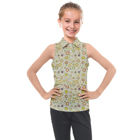 Abstract Flowers And Circle Kids  Sleeveless Polo Tee by DinzDas